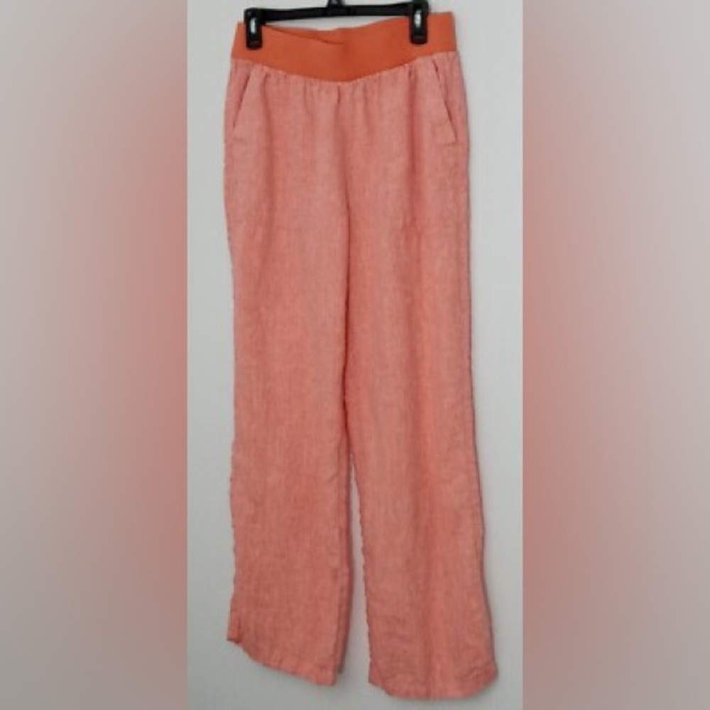 Lands' End  linen orange Coral  wide  leg  pants